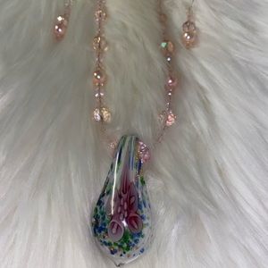 MARGARITAS JEWELRY Handmade necklace &earring set Original MURANO GLASS pendant